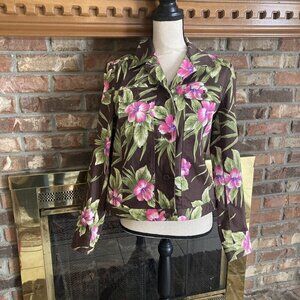 Jones New York Signature  Brown Floral Denim Jacket Size Medium Jacket